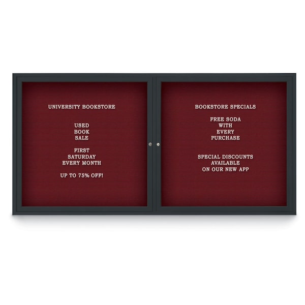 72"x48" 3-Door Enclosed Outdoor Letterboard, Burgundy/Black